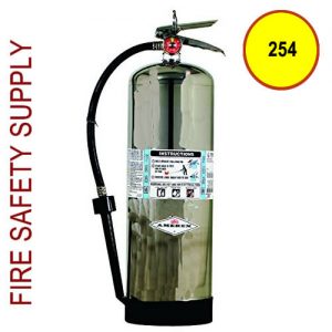 Amerex 254 6lit AFFF Foam Extinguisher w/ Brass Valve & Wall Hook          Part Number: 254
UOM: EA
Size: 6 L
Dimensions: 19"H x 8"W x 7"D
Technical Data:
Model Number: 254
UL Rating: 2-A:10-B
Class: AB
Cylinder Material: Steel
Temperature Range: 40 F to 120 F
Discharge Time: 30 sec
Discharge Range: 10-12 ft
Shipping Weight: 8 lb
