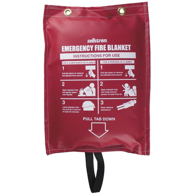 [SELLSTROM.97450] Sellstrom 5' x 6' (18 oz.) Fiberglass Fire Blanket in Red Vinyl Hanging Pouch w/ Handle part no: 97450
